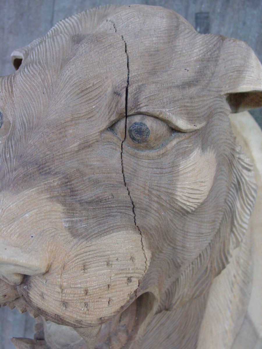 Trophée En Bois Sculpté De Félin Vers 1960 Tigre Lionne Panthère -photo-3