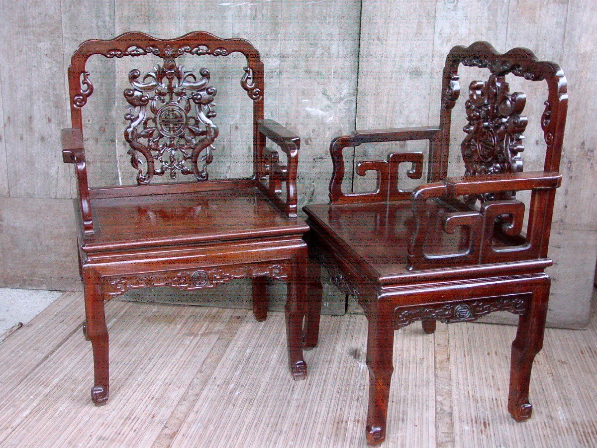 Pair Of Chinese Armchairs, China From The End Of The 19th Century.-photo-7