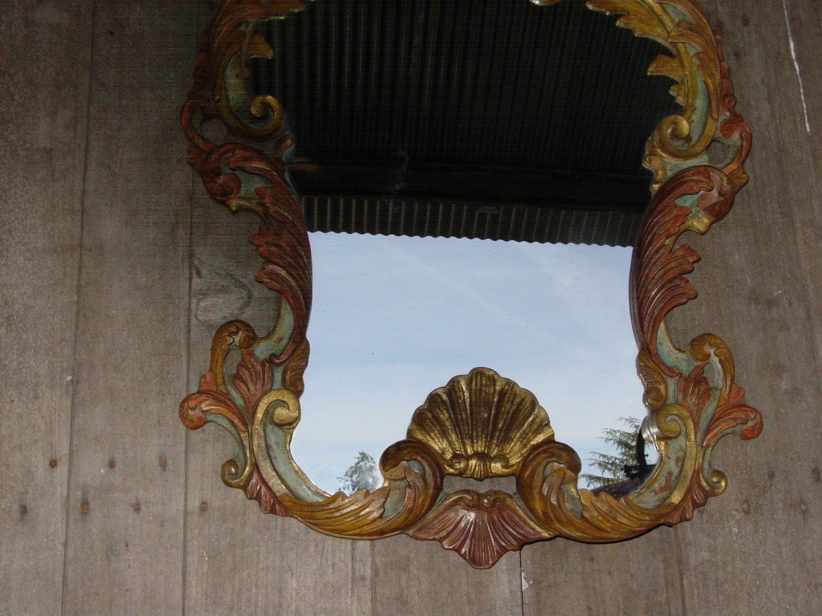 Grand Miroir Baroque En Bois Peint & Doré Italie Du 20 ème Siècle Louis XV-photo-2