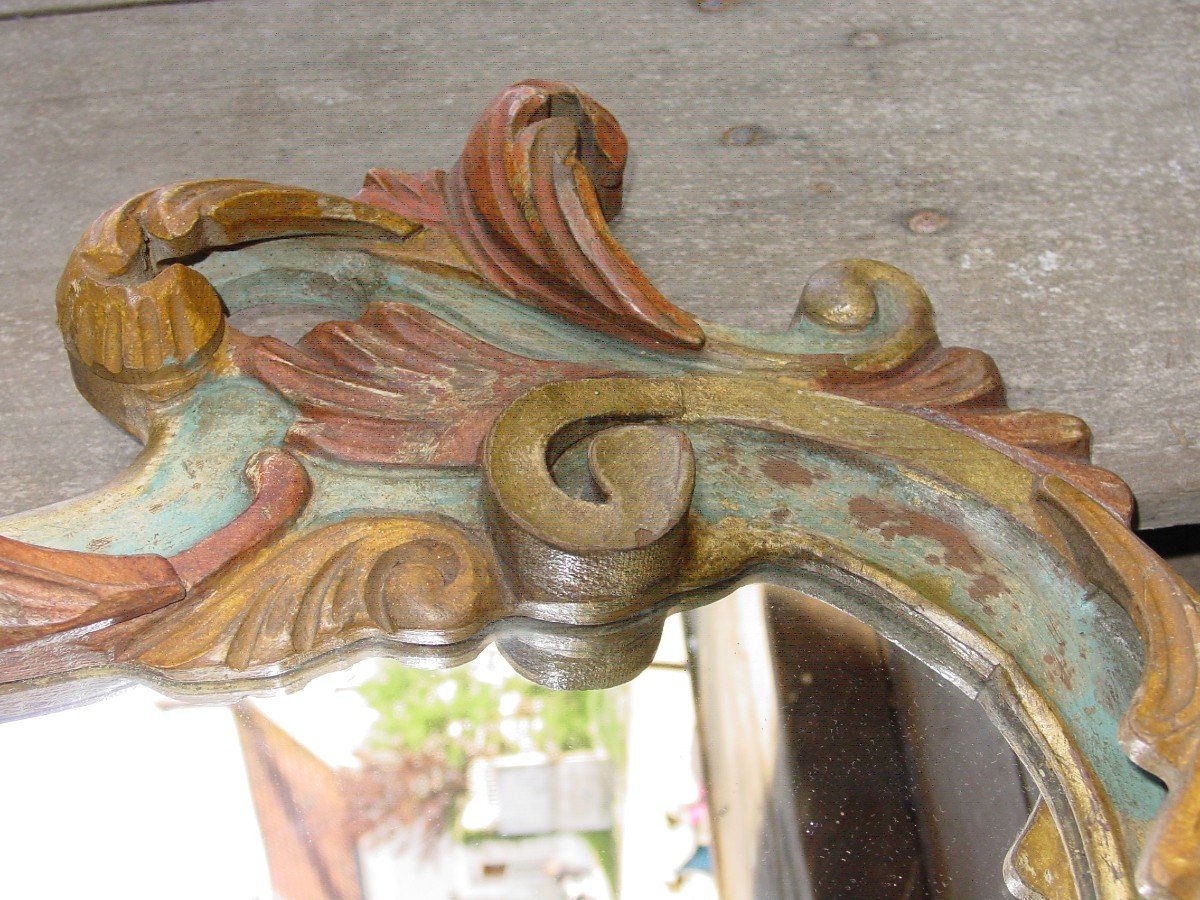 Grand Miroir Baroque En Bois Peint & Doré Italie Du 20 ème Siècle Louis XV-photo-2