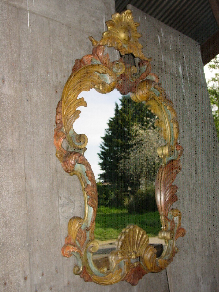 Baroque Mirror In Painted & Gilded Wood Italy From The 20th Century Louis XV-photo-7