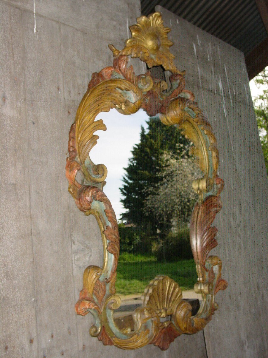 Grand Miroir Baroque En Bois Peint & Doré Italie Du 20 ème Siècle Louis XV-photo-7