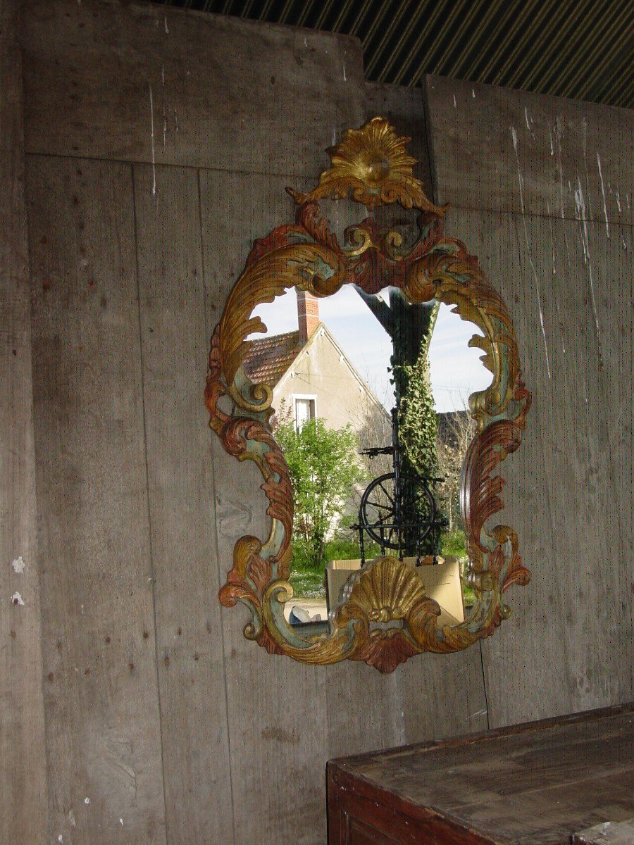 Grand Miroir Baroque En Bois Peint & Doré Italie Du 20 ème Siècle Louis XV-photo-8