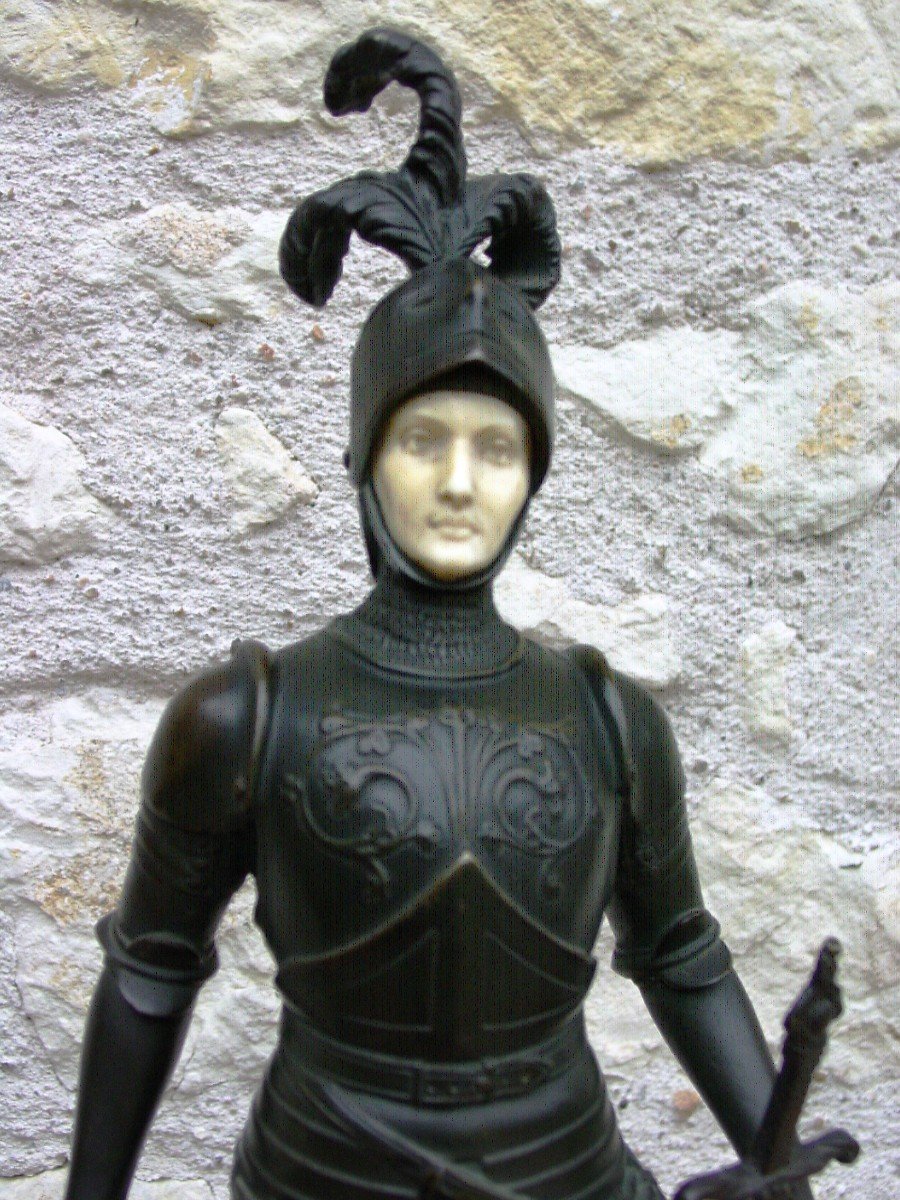 Jeanne d'Arc En Pied,  Bronze  D’ap. J. L. Grégoire (1840-1890) Chryséléphantine -photo-2