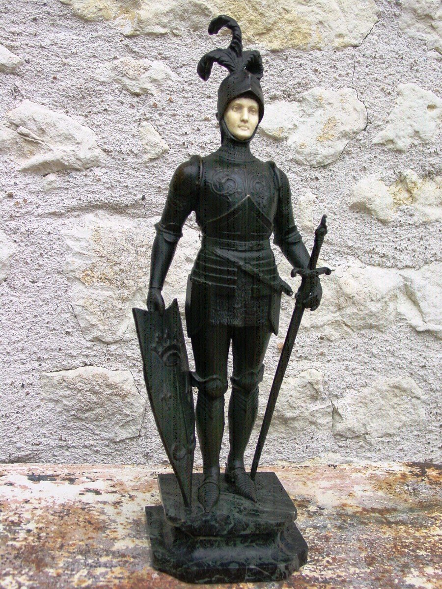 Joan Of Arc In Foot, Bronze & Ivory From After. Jl Grégoire (1840-1890) Chryselephantine-photo-3