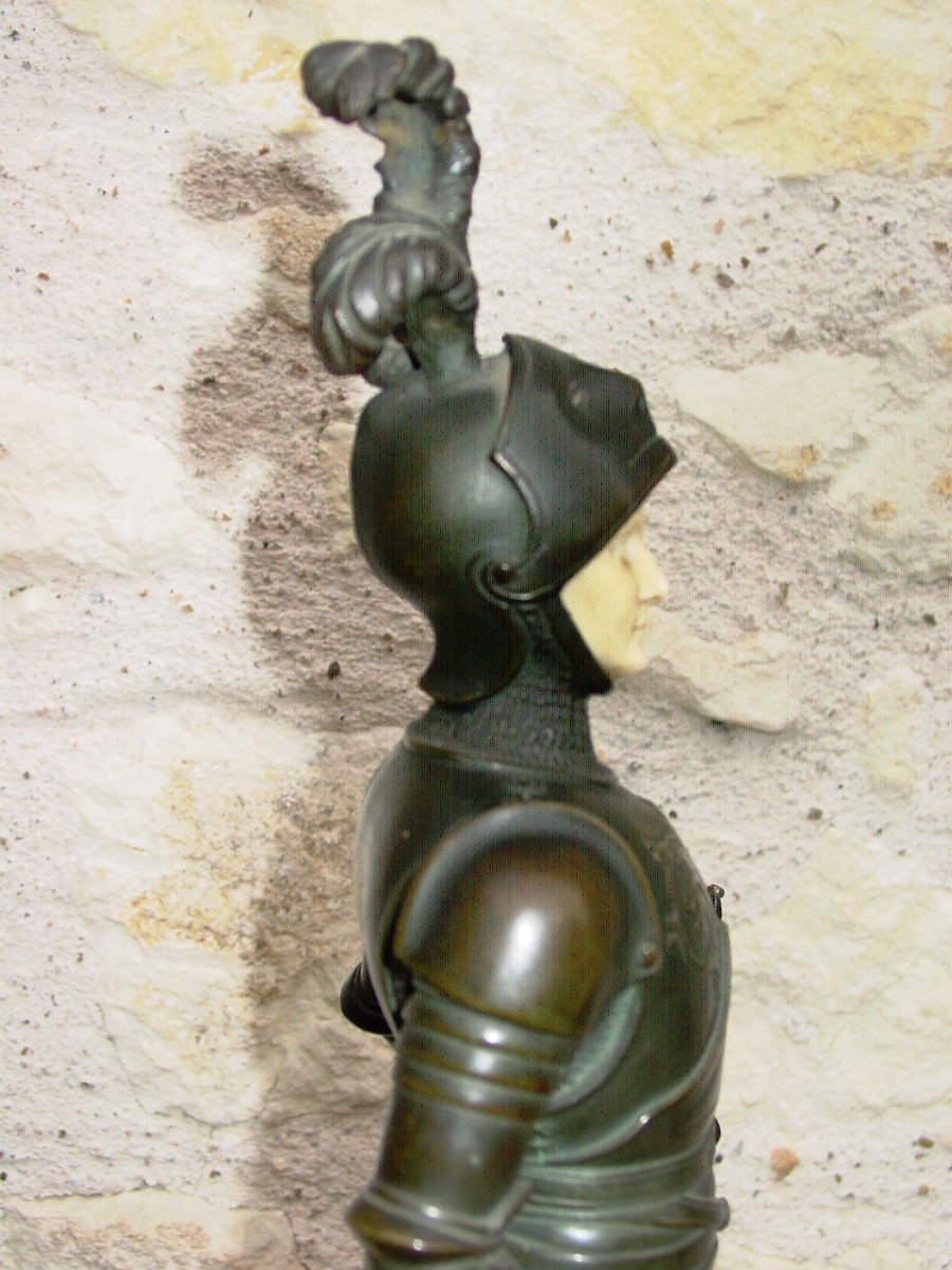 Joan Of Arc In Foot, Bronze & Ivory From After. Jl Grégoire (1840-1890) Chryselephantine-photo-1