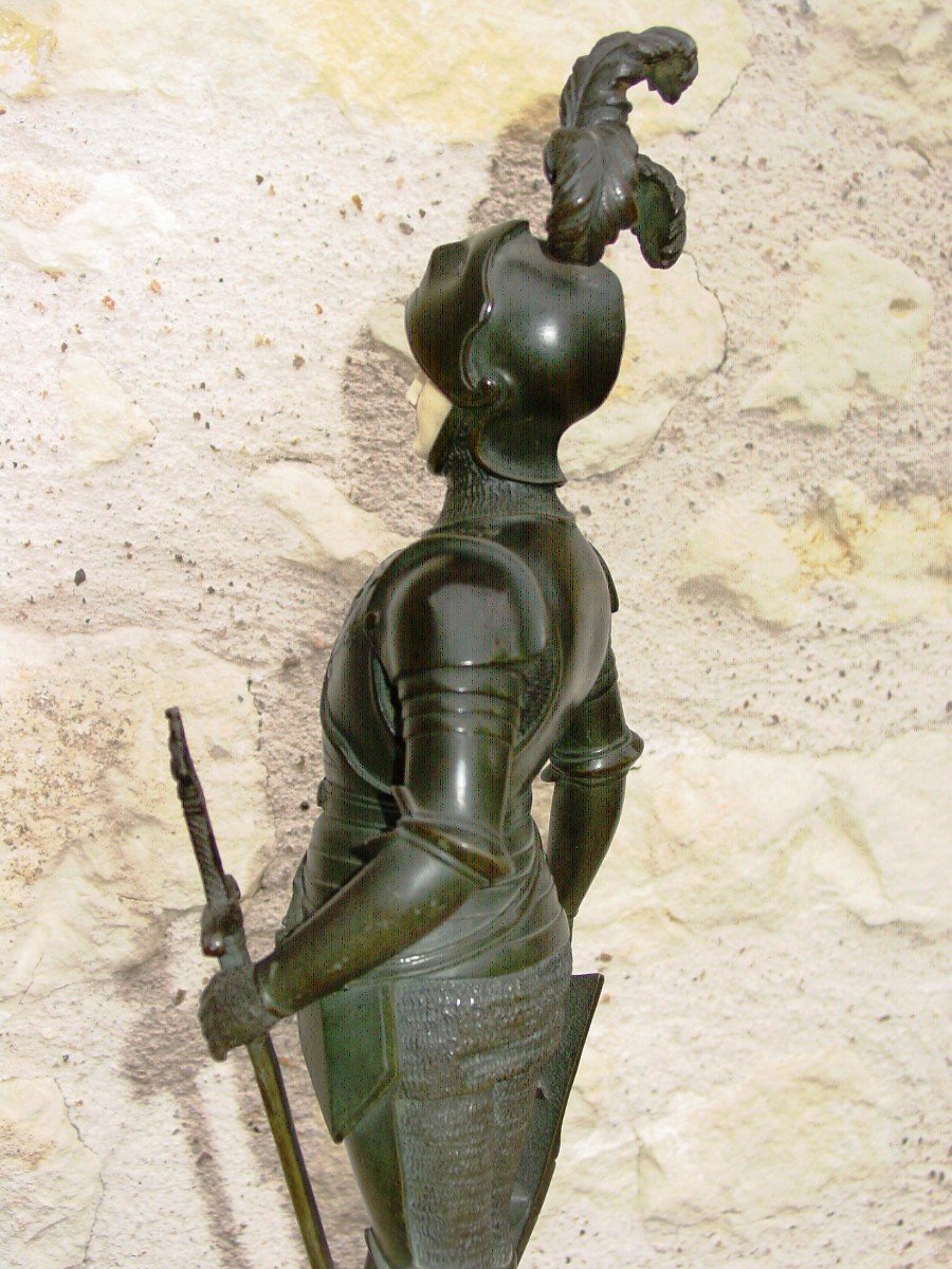 Joan Of Arc In Foot, Bronze & Ivory From After. Jl Grégoire (1840-1890) Chryselephantine-photo-4