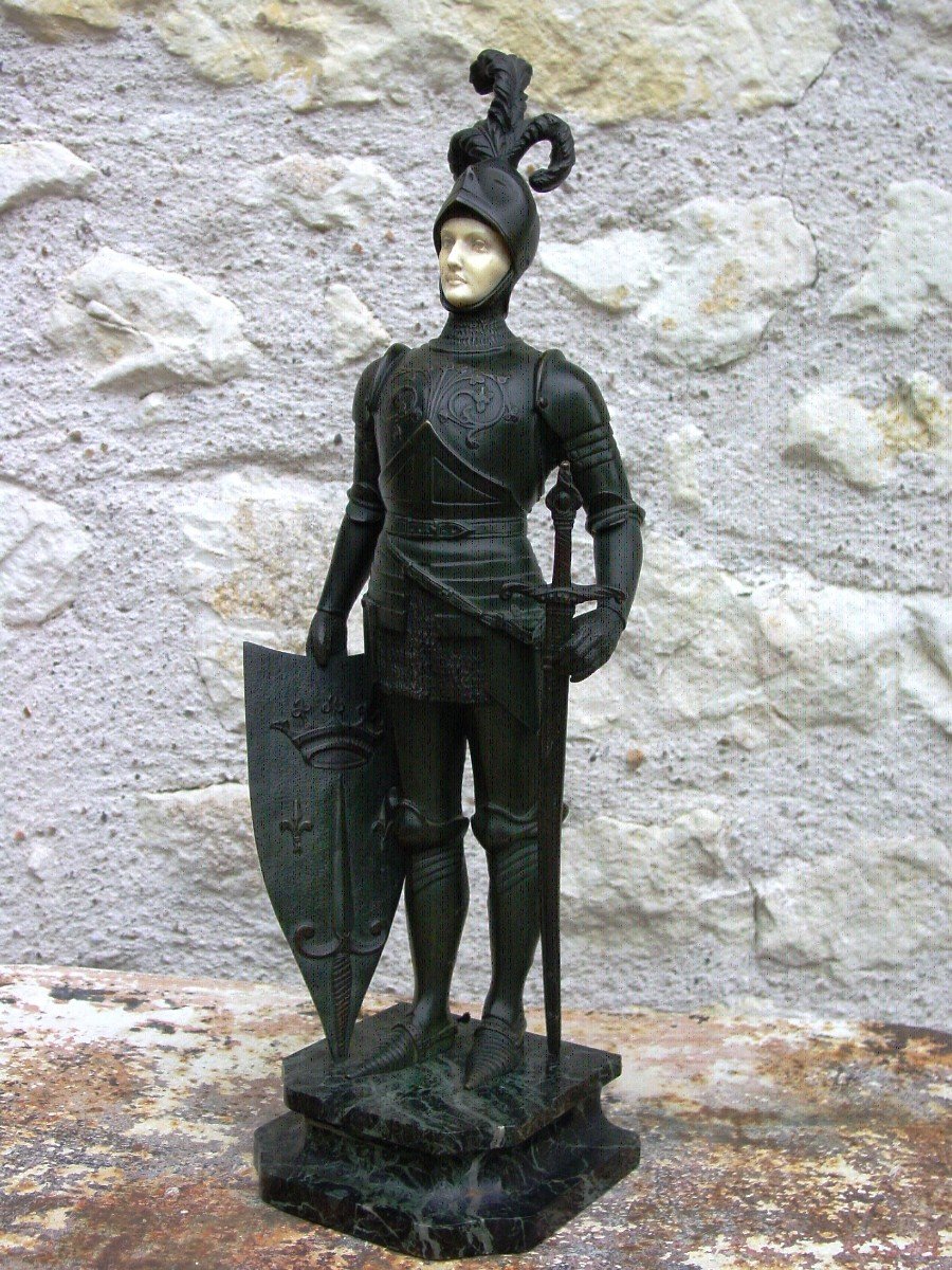 Joan Of Arc In Foot, Bronze & Ivory From After. Jl Grégoire (1840-1890) Chryselephantine-photo-6