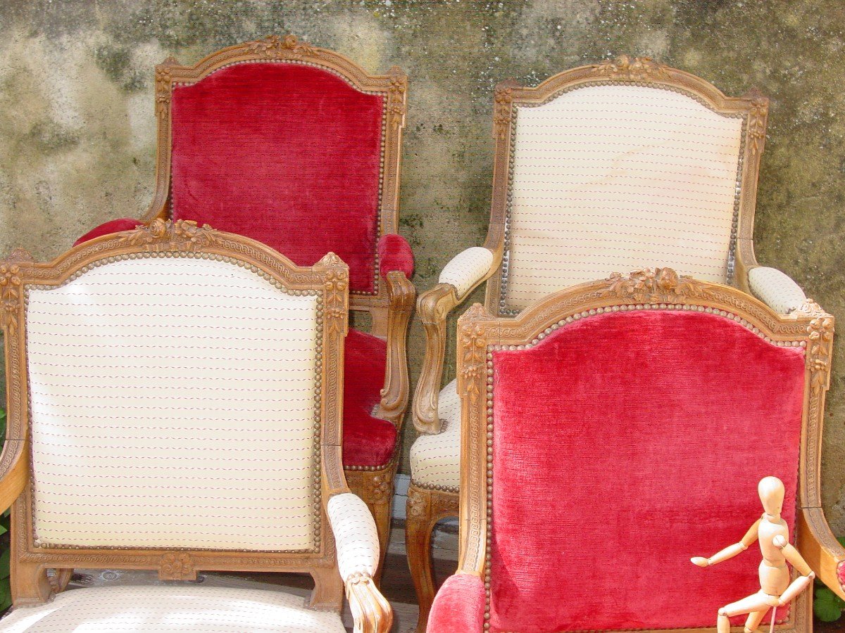 Suite Of 4 Large Eclectic Style Armchairs (louis XV, XVI) Circa 1890-photo-2