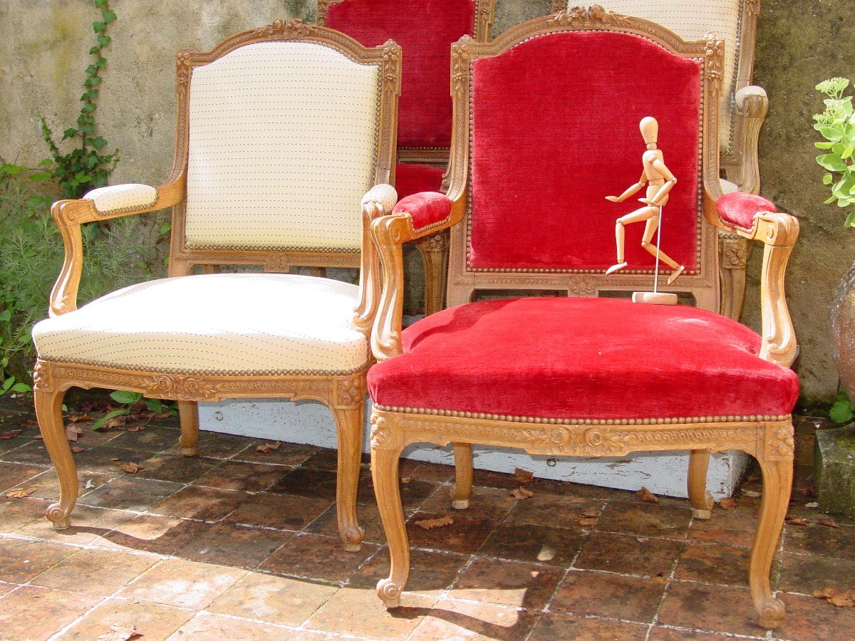 Suite Of 4 Large Eclectic Style Armchairs (louis XV, XVI) Circa 1890-photo-3