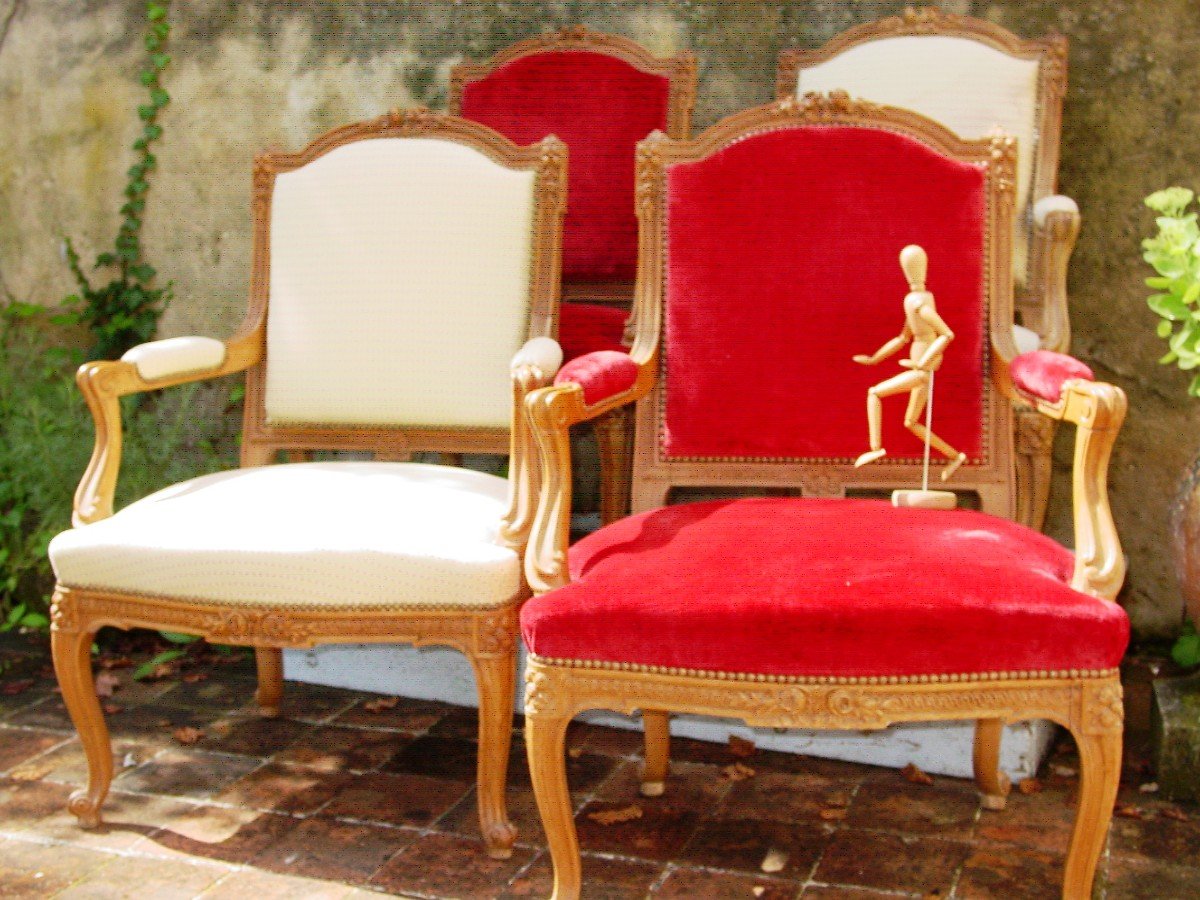 Suite Of 4 Large Eclectic Style Armchairs (louis XV, XVI) Circa 1890