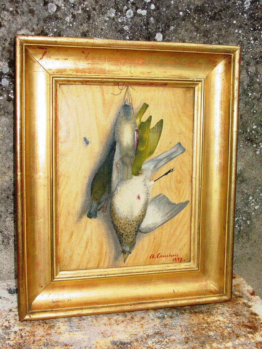 Nature Morte Aux Petits Oiseaux 1867 Huile Sur Toile Signée-photo-2