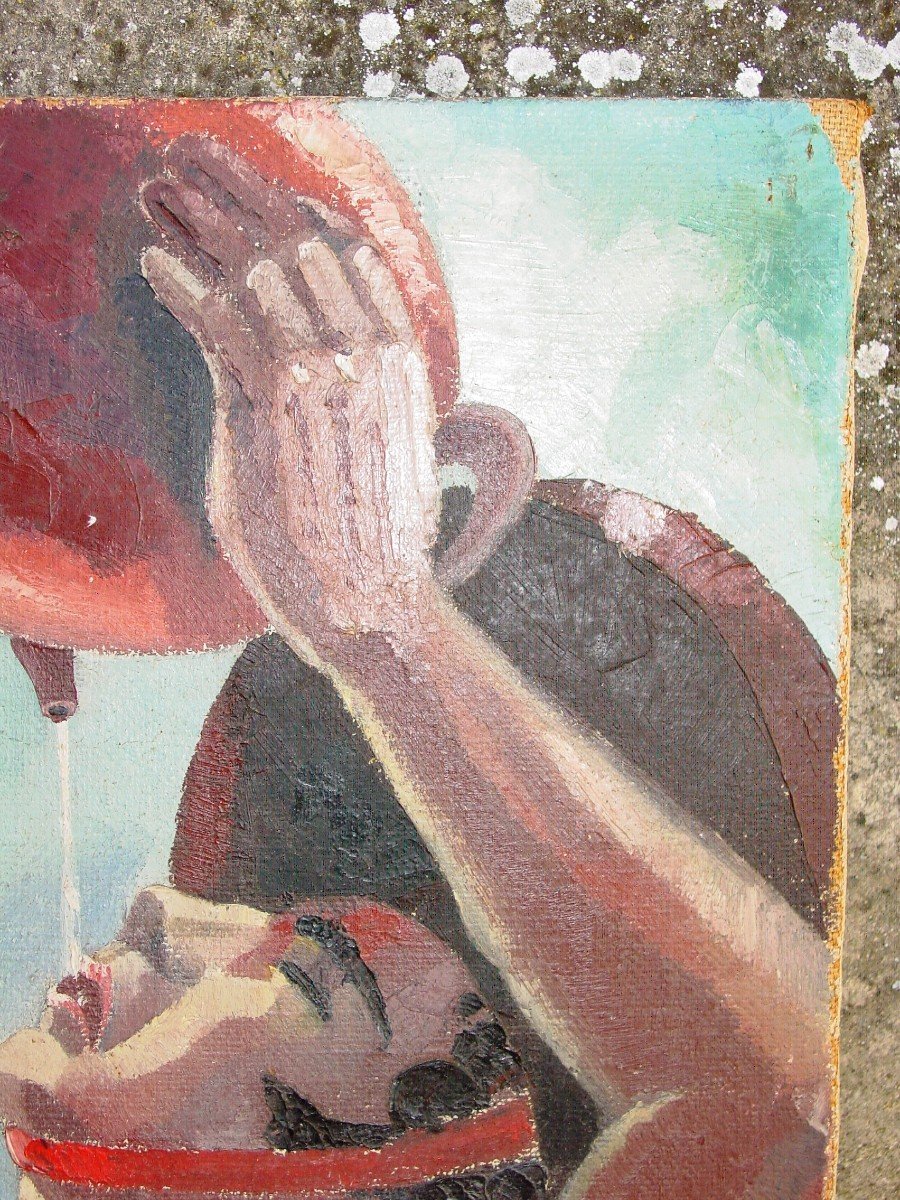 Basque S'abreuvant Huile Sur Toile Signée  A. Naudy  Pays Basque-photo-3