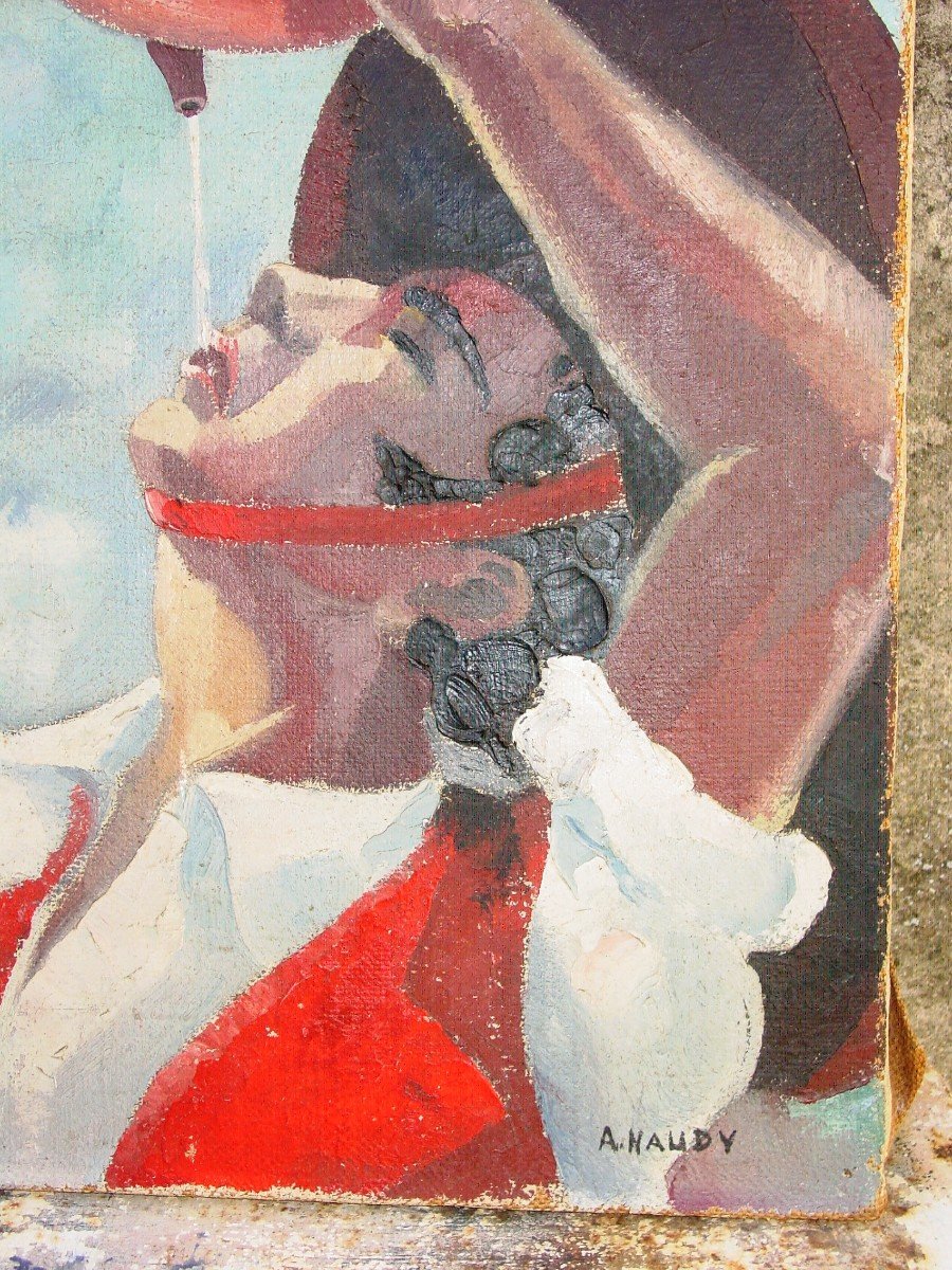 Basque Drinking Oil On Canvas Signed-photo-4