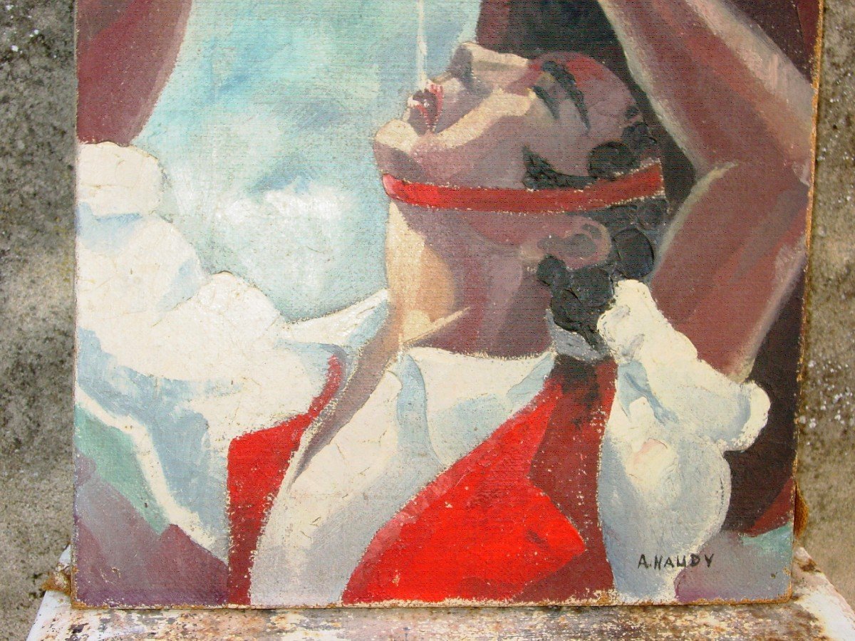 Basque Drinking Oil On Canvas Signed-photo-1