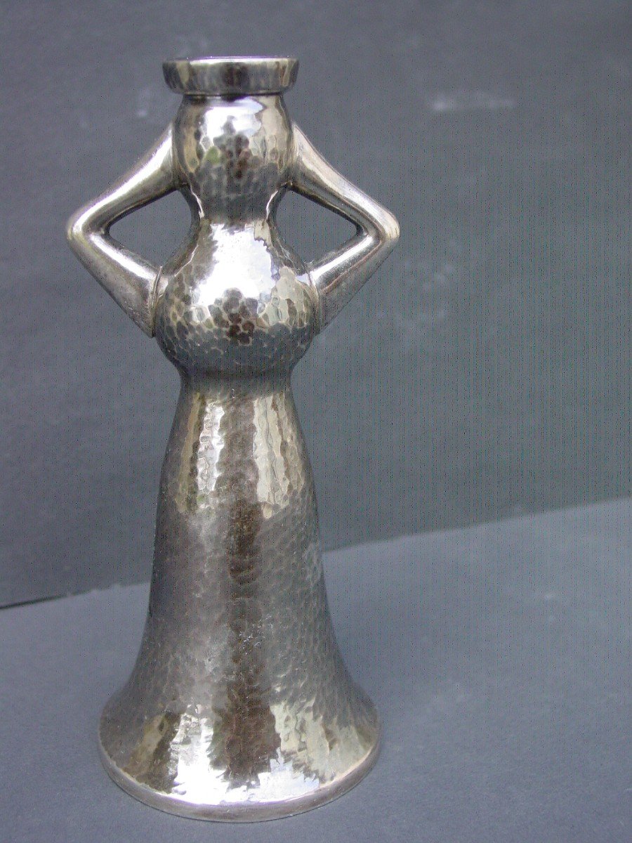 Ilias Lalaounis: Small Anthropomorphic Vase In Hammered Silver Greece