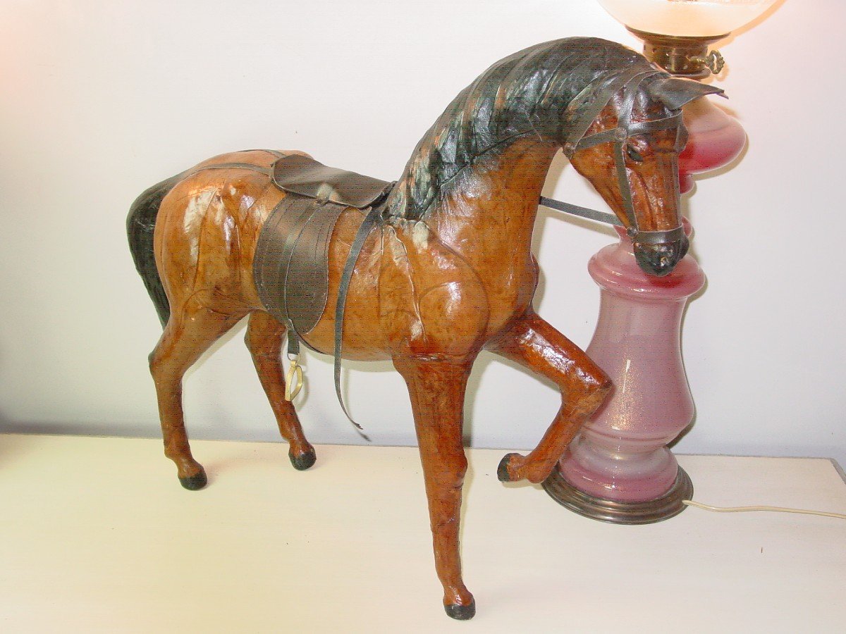 2 Large Brown Horses In Leather Circa 1970-photo-2