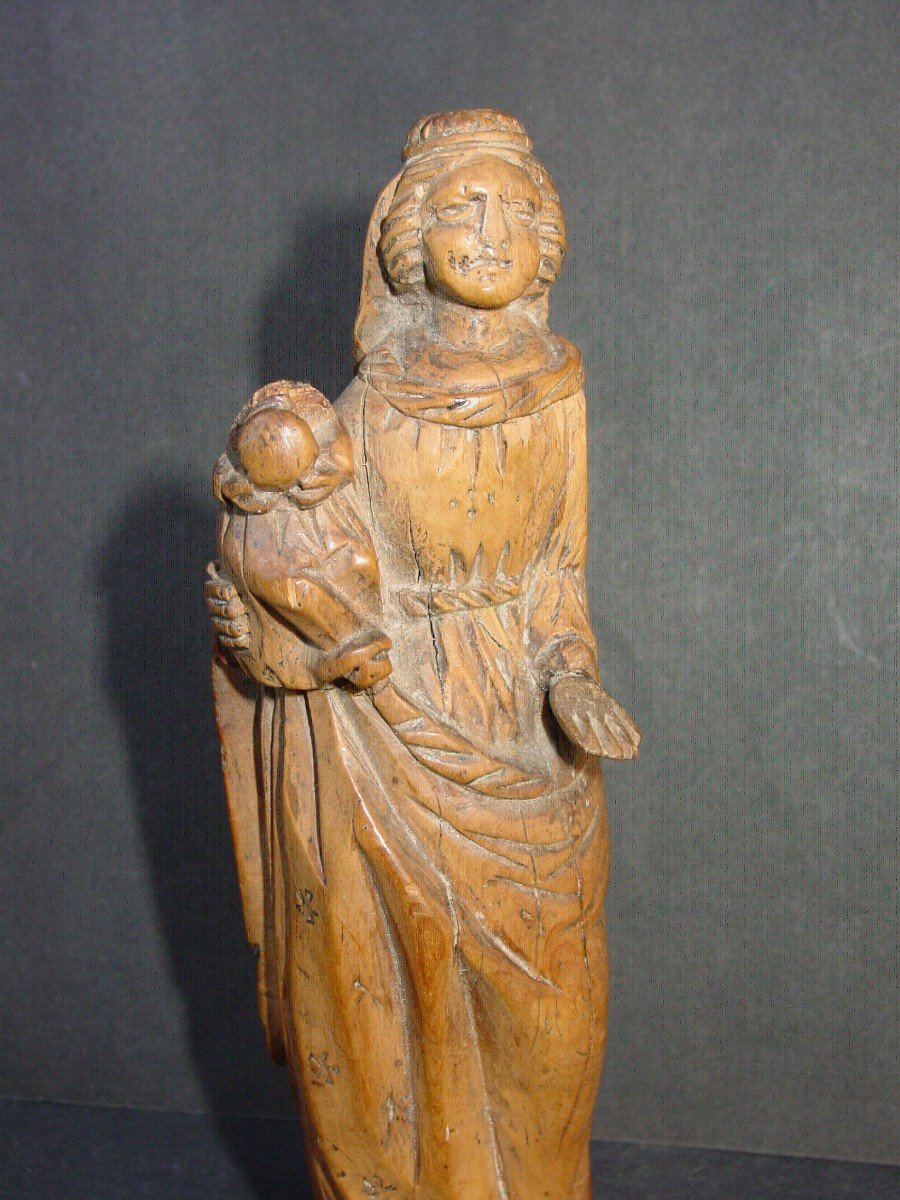 Madonna And Child In Carved Boxwood From Lorraine From The 17th Century-photo-3