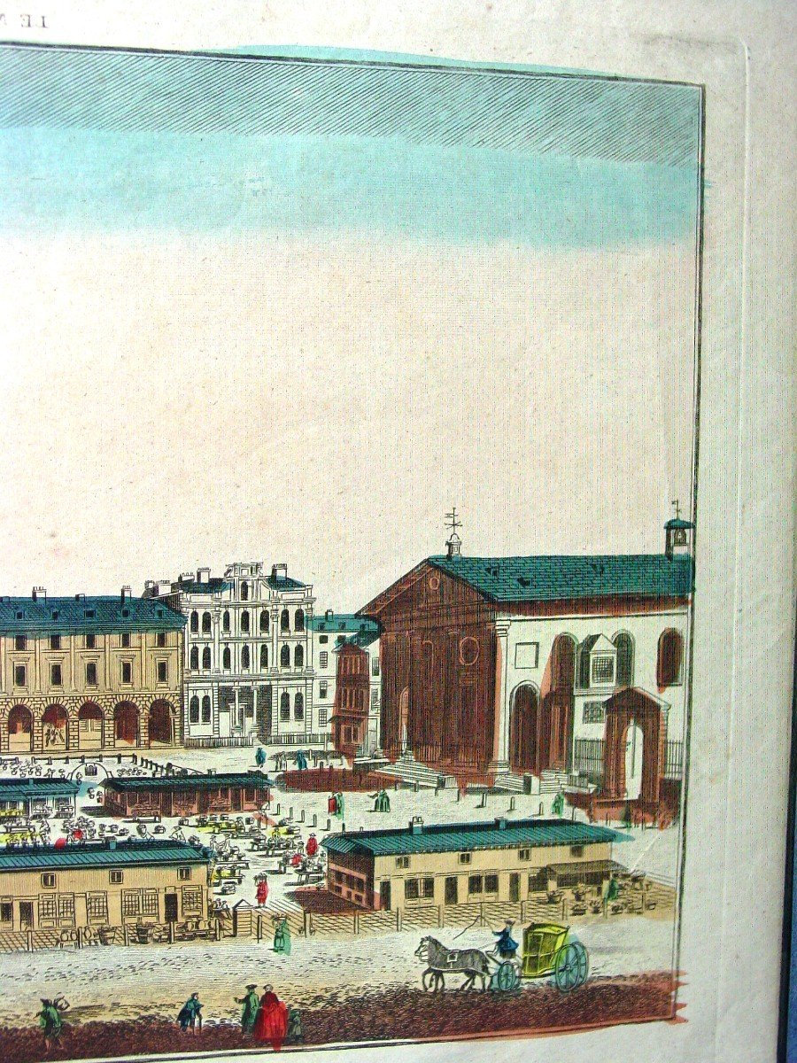 "perspective View Of The London Flower Market" With Period Gouache Optics-photo-4