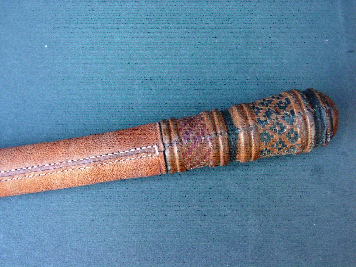 Old Braided Leather Whip, Embossed, Horse Pique, Horse Riding-photo-3