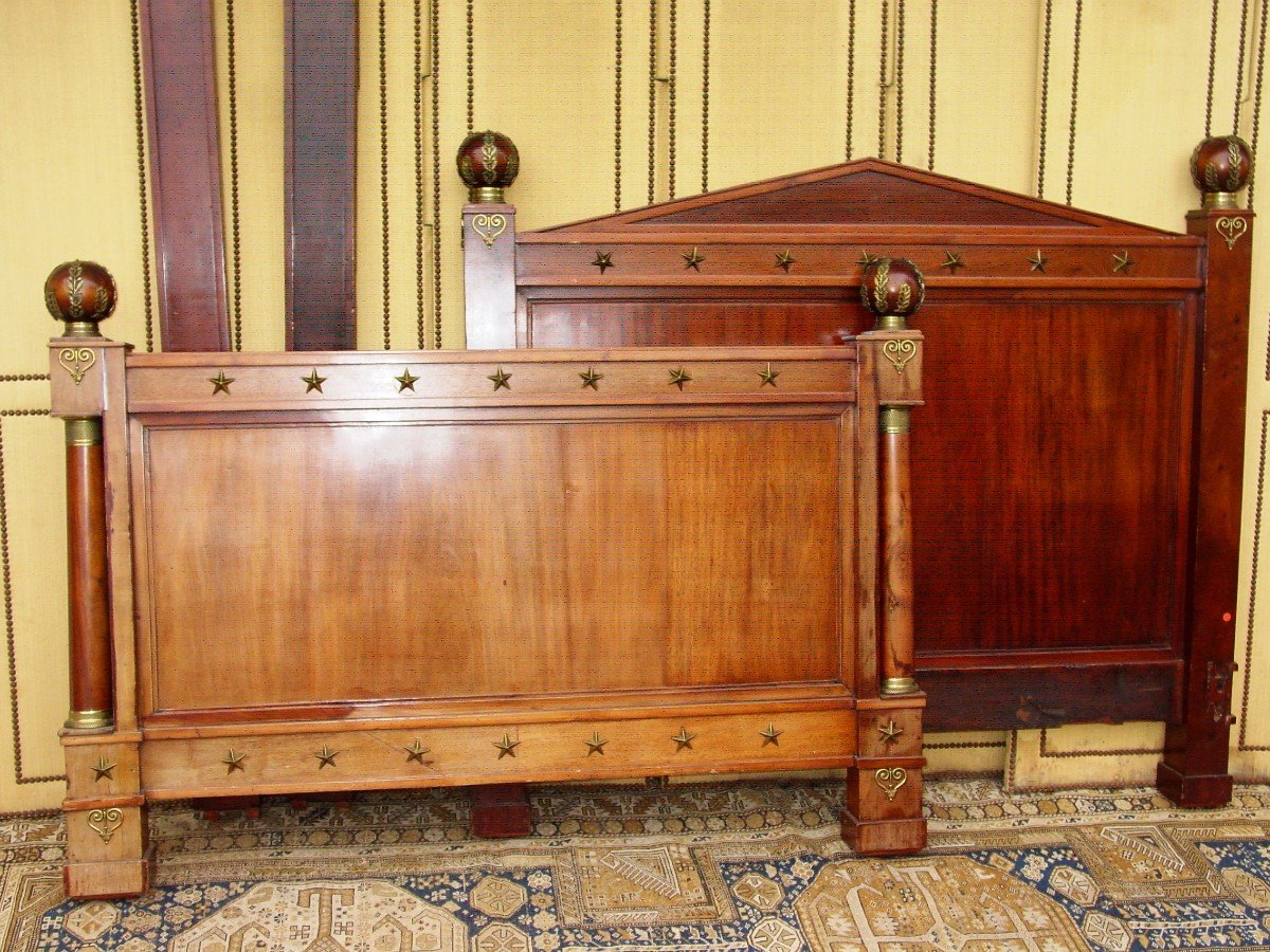Mahogany Empire Style Bed End Of The 19th Century (l.140 Cm.)-photo-2