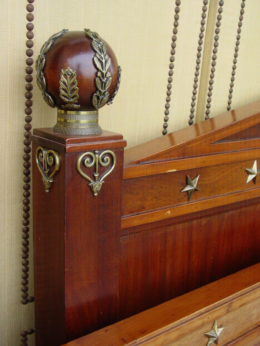 Mahogany Empire Style Bed End Of The 19th Century (l.140 Cm.)-photo-5