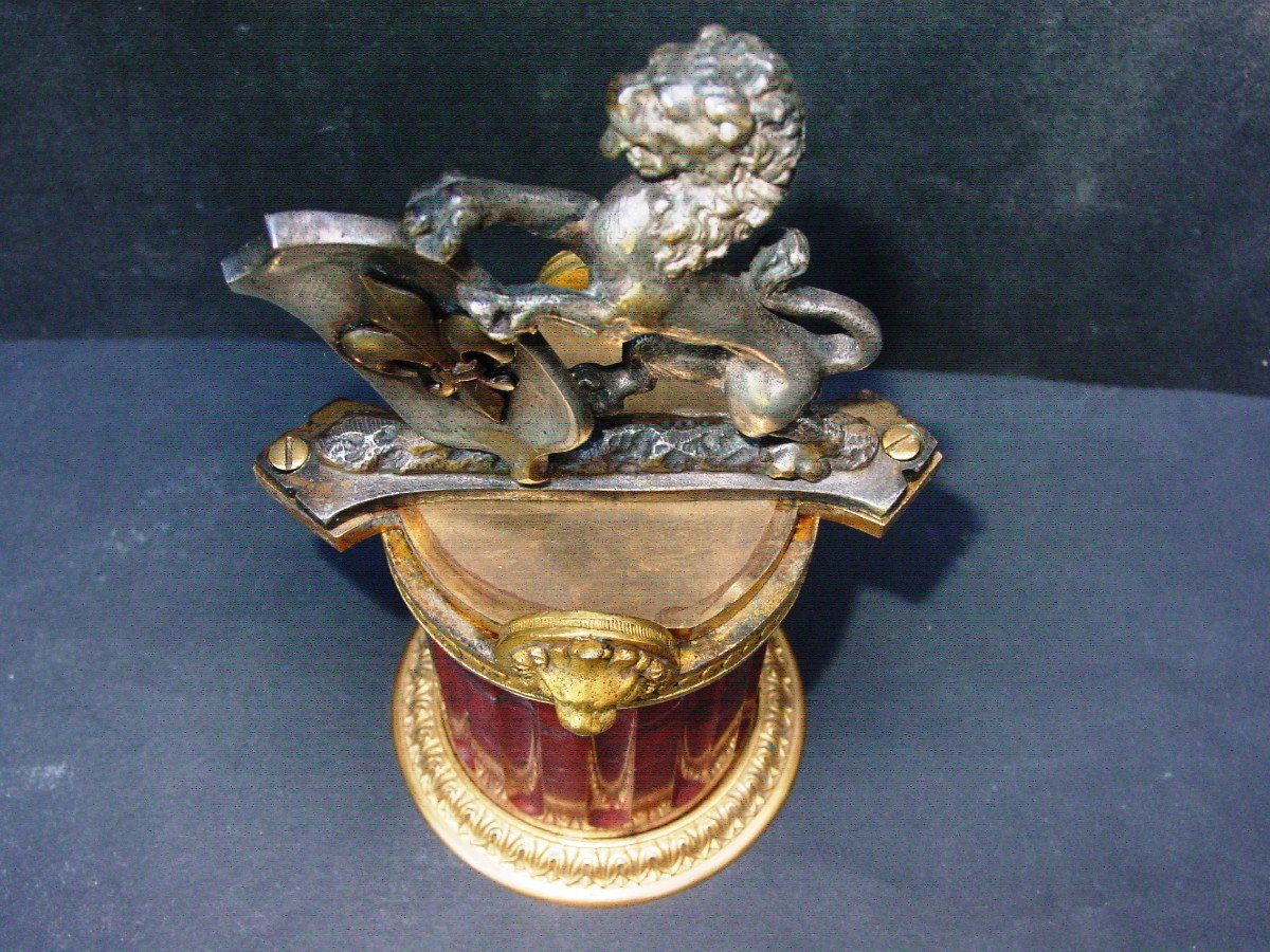 Heraldic Lion In Silver And Gilt Bronze Fleur De Lys-photo-2