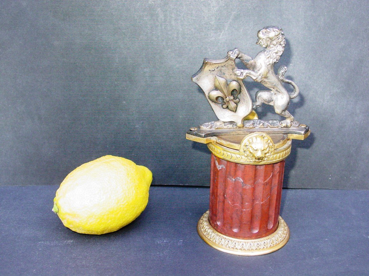 Heraldic Lion In Silver And Gilt Bronze Fleur De Lys-photo-4