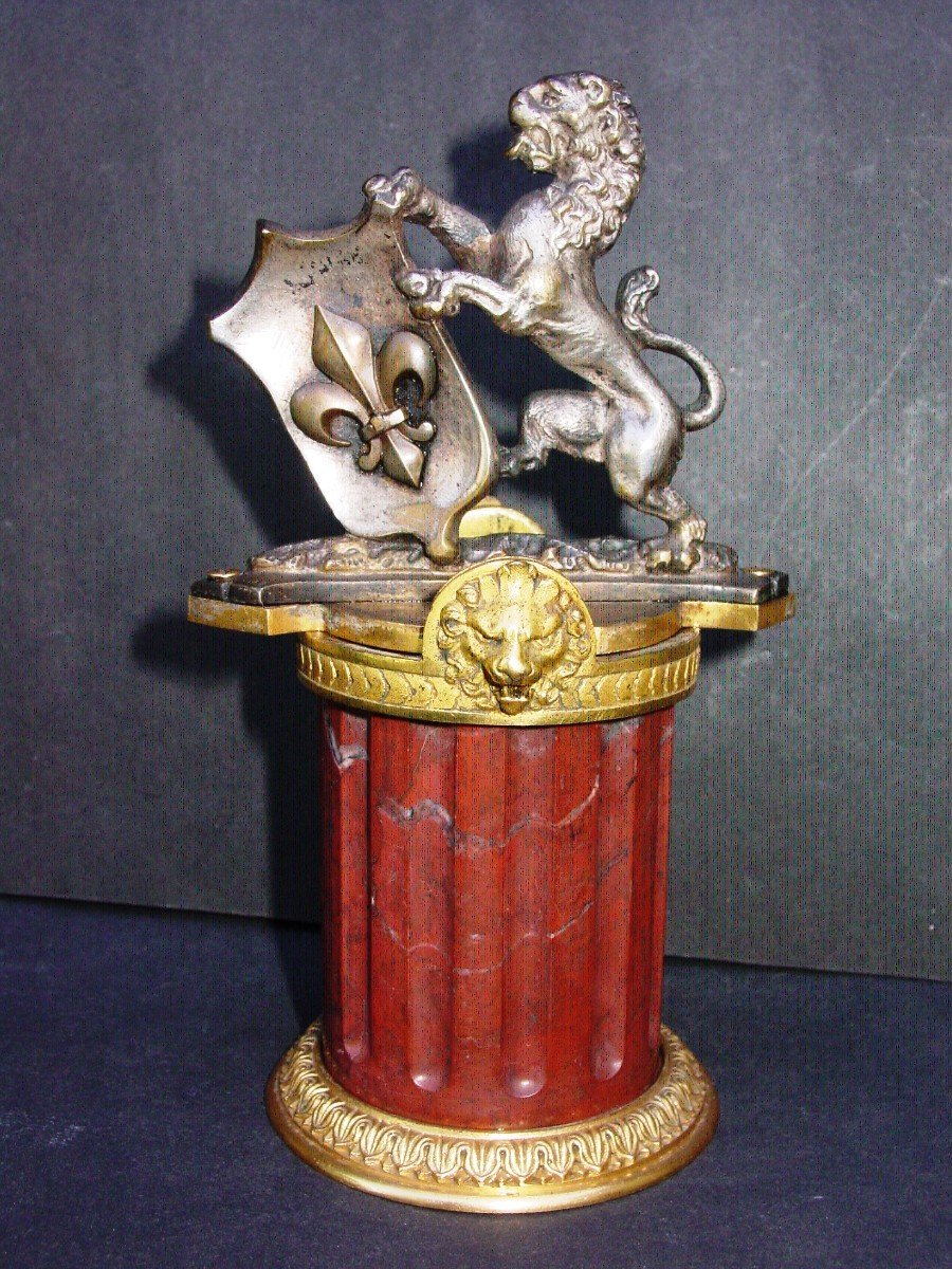 Heraldic Lion In Silver And Gilt Bronze Fleur De Lys