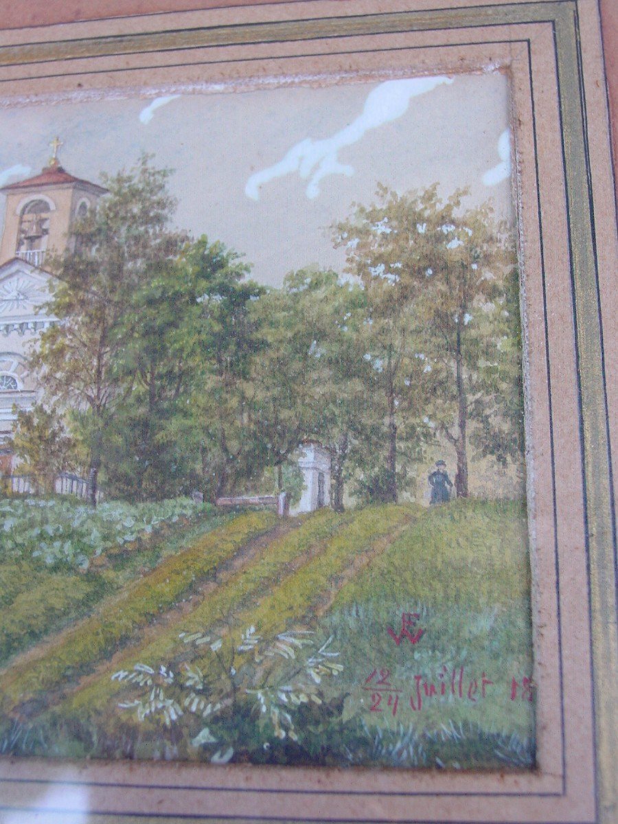 F. Weber : Petite église Orthodoxe En Finlande Ou Russie Fine Aquarelle-photo-4