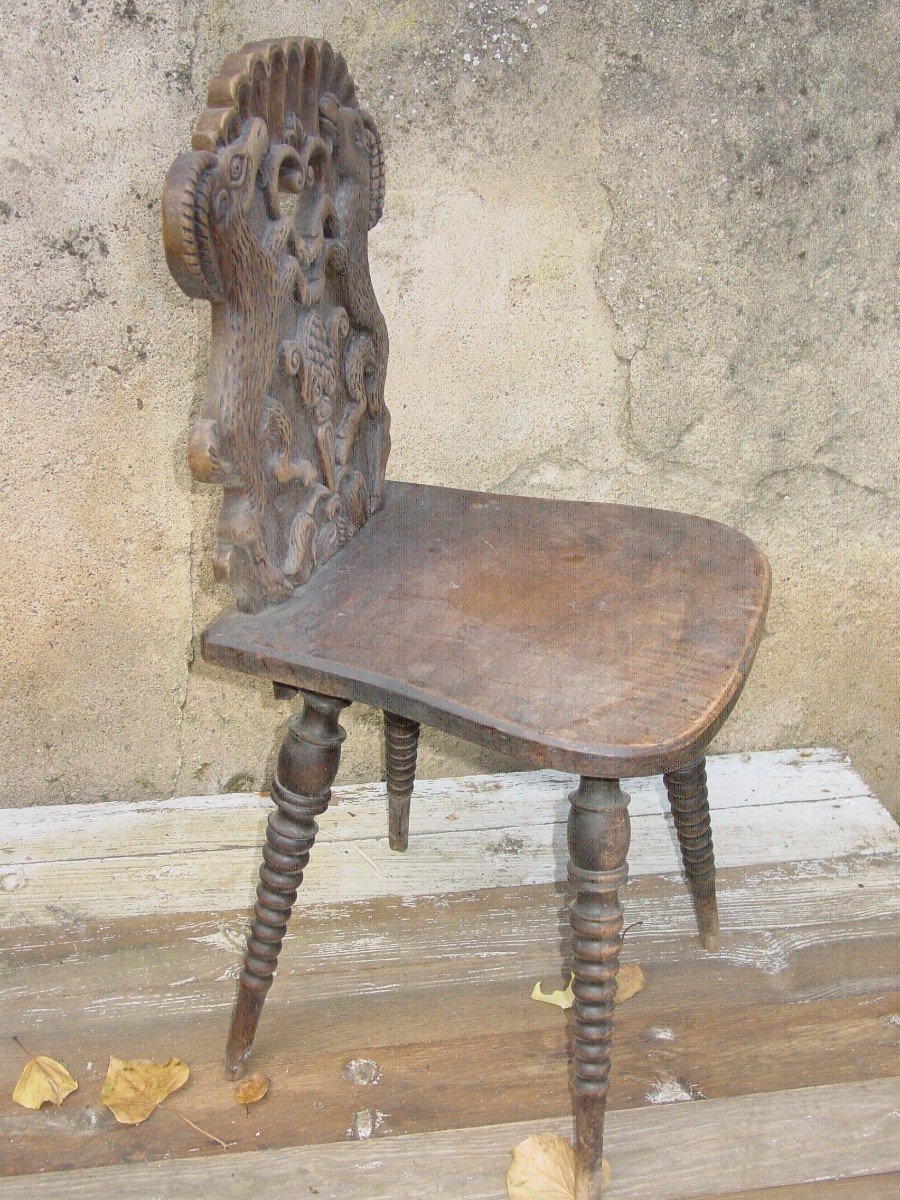 Swiss Escabelle Chair From The 19th Or Before Savoie Montagne Stamped-photo-1