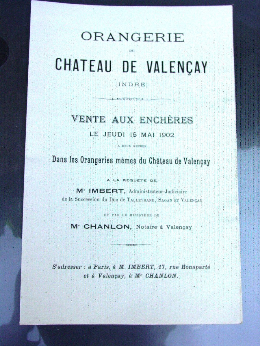 1902 - Orangerie  Du Château De Valençay : Programme Vente 