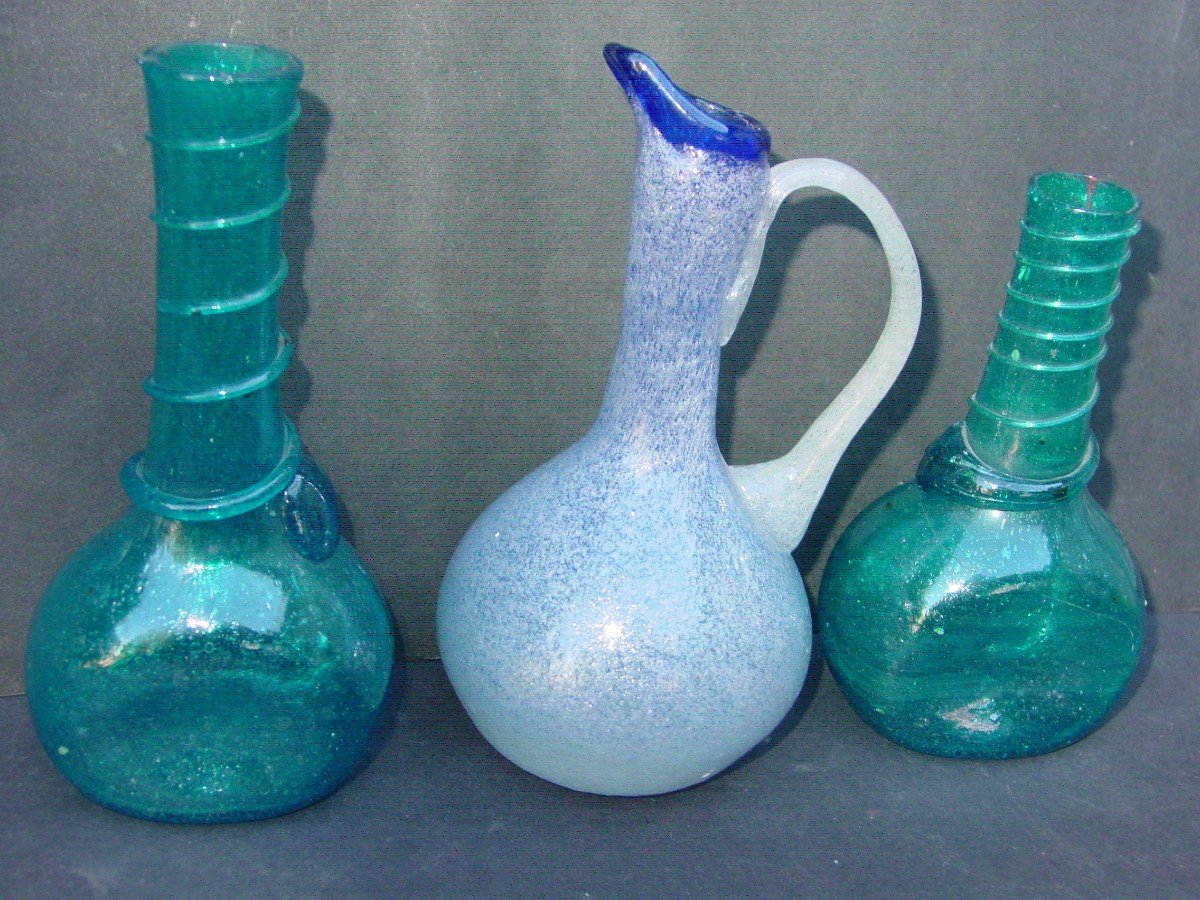 3 Vases In Antique Style Glass Pate-photo-5