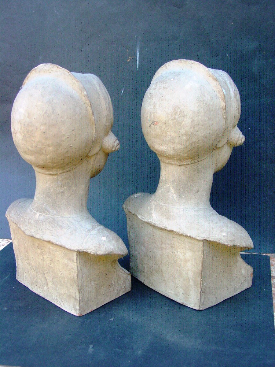 Les Jumelles 2 Bustes De Fillette Par Jean Victor Badin (1872-1949)-photo-4