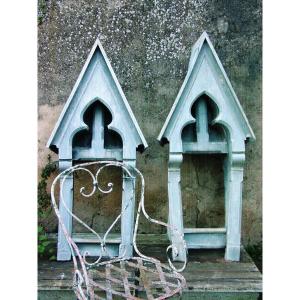 Pair Roof Dormers, Sitting Dogs In Zinc Neo-gothic Style From The 19th Century