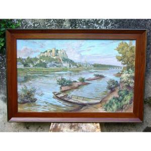 Large Chinon Painting By James C. Richard 1947 Poster