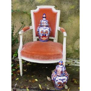 Paire Potiches Vases Couvertes  Style Imari Du Japon 