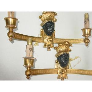 Pair Of Baguès Sconces With Indian Decor In Bronze