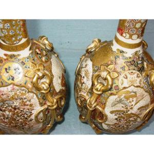 Pair Of Vases Japan Satsuma Meiji Period Lamps