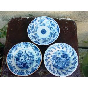 3 Delft Plates 18th Century