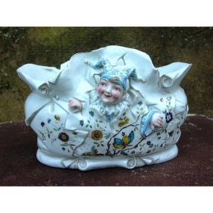 Plant Pot, Paris Porcelain Planter With Triboulet Decor, Harlequin