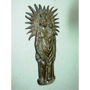 Vierge à l'Enfant, Plaquette En Bronze Fondu Du 18ème Siècle Baiser de paix