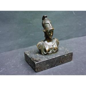 Small Bust Of Athena In Bronze After The Antique Serving As A Grand Tour Paperweight From The 19th