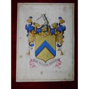 Coat Of Arms On Parchment Family: "bastard De Kitley": "pax Potior Bello"