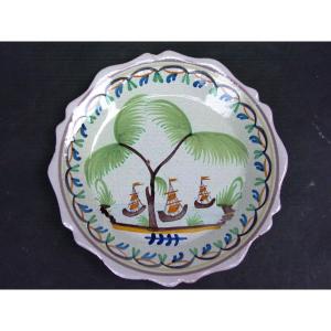 Nevers Plate Around 1800 With Exotic Decor