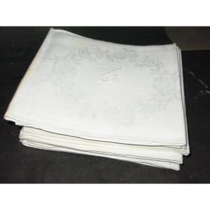 12 Large Napkins In Linen Or Cotton Damask Circa 1900