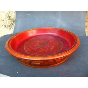 Birmanie Plat Laqué Signé 19ème siècle