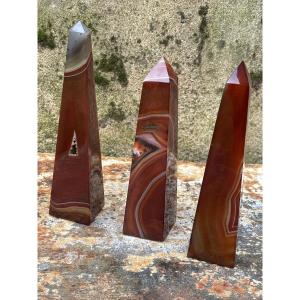 3 Obélisques en Agate rubanées 