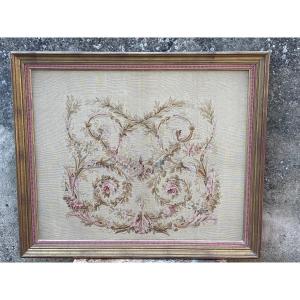 Panneau tapisserie au petit point vers 1900