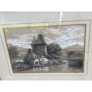 Dessin paysage romantique de 1867